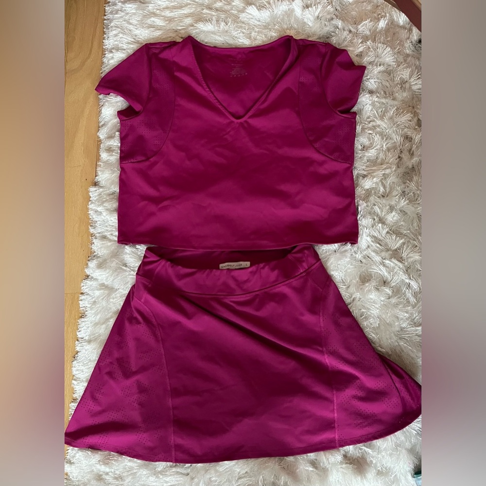 Fuchsia Athletic Crop Top and Skirt Set